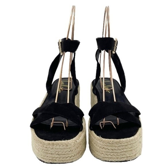 Lulus Cobi Black Faux Suede Espadrille Platform Sandals Size 8.5 Flatform Shoes - Picture 9 of 15